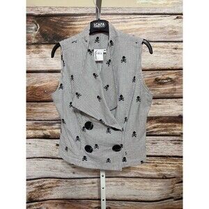 Finley Skull Striped Seersucker Sleeveless Top Button Size Medium Navy White